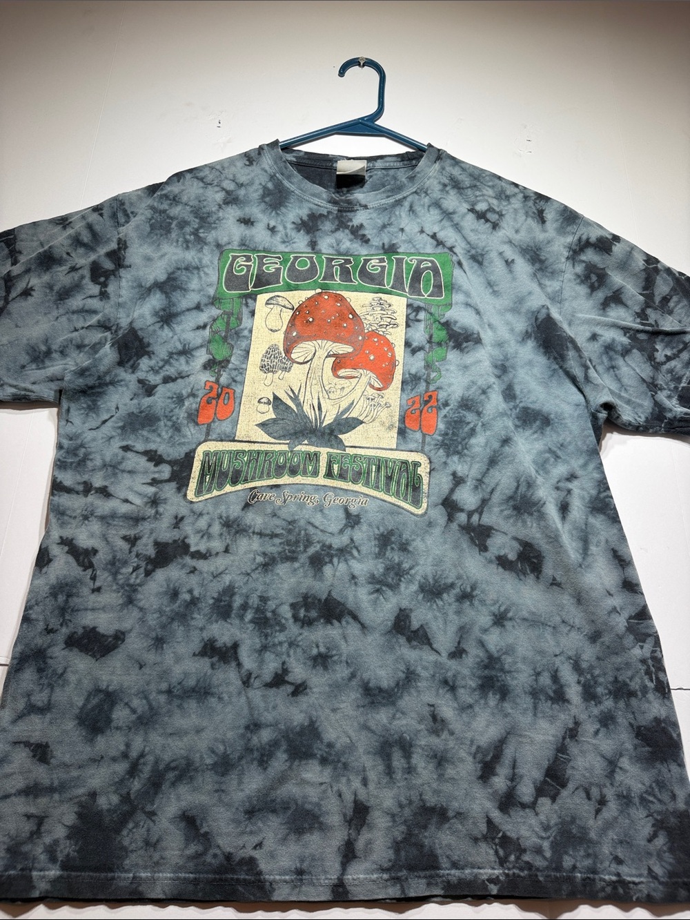 Georgia Mushroom Festival Tie-Dye T-Shirt - Black/Gray with Red Graphic